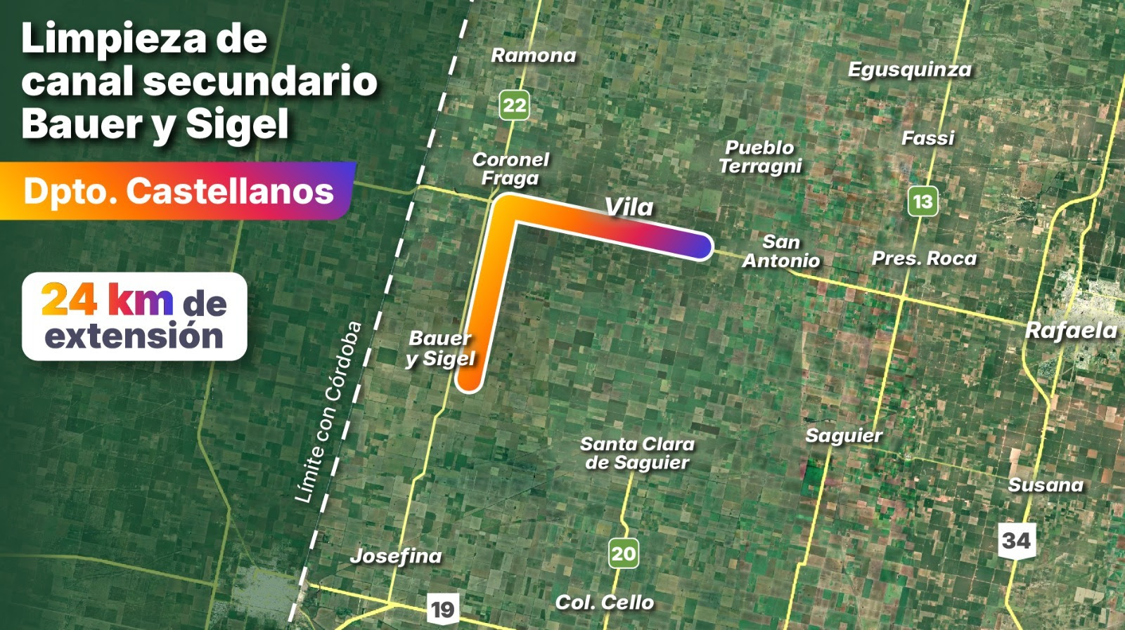 Obras hídricas con mirada productiva: en Castellanos, el Gobierno Provincial terminó la limpieza del canal secundario Bauer y Sigel